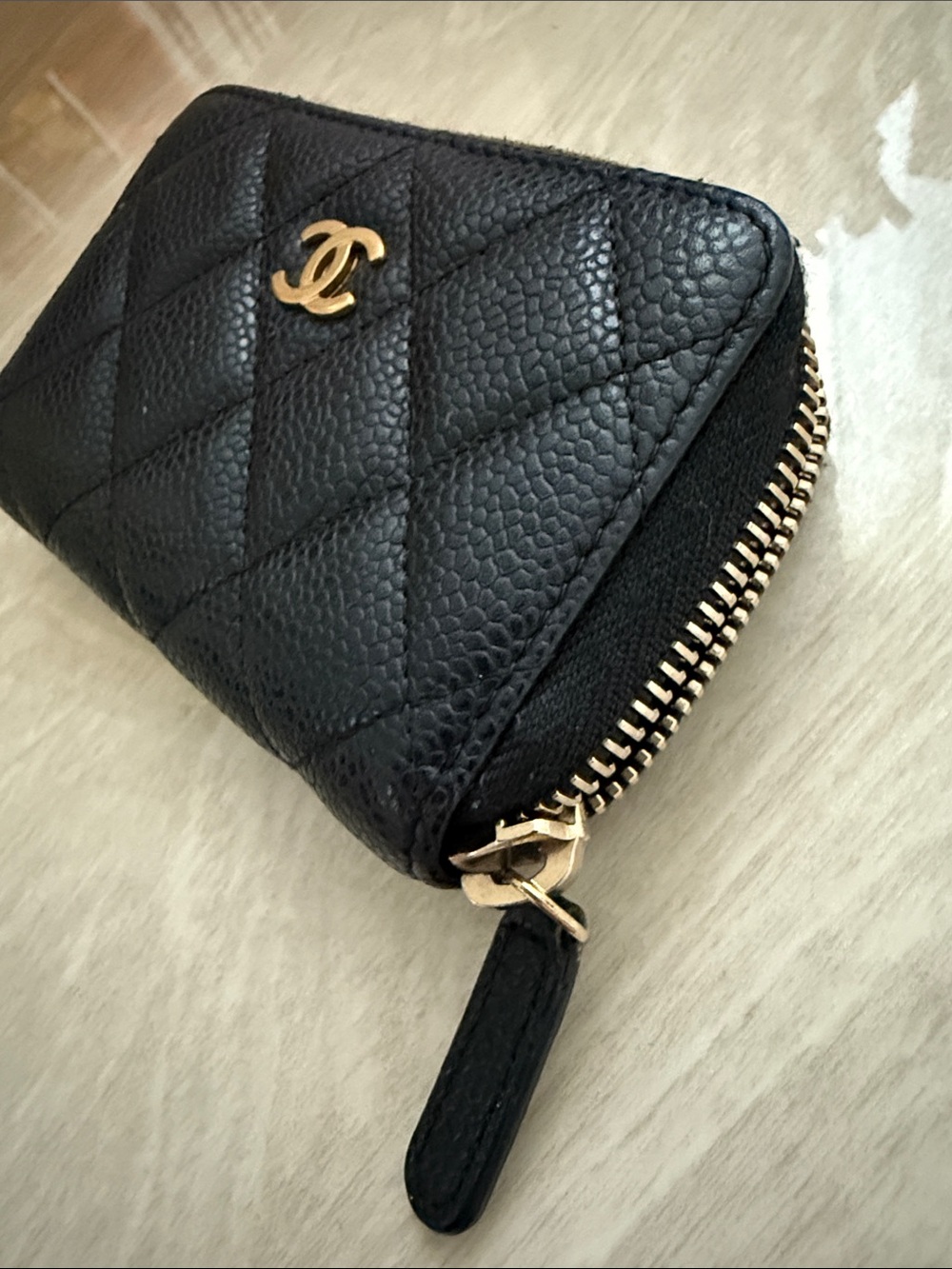 CHANEL Black Quilted Caviar Leather Zip Around Coin Wallet with Gold CC - Picture 6 of 6